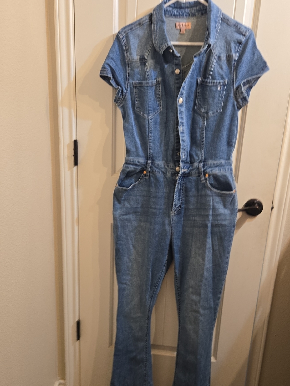 Juicy Couture Light Blue Denim Short-Sleeve Overalls Jumpsuit